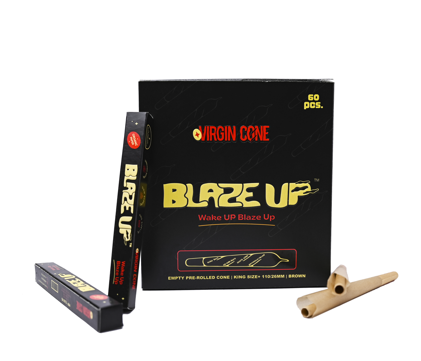 BLAZE UP papel virgen marrón 60 conos preenrollados tamaño king 109 mm 